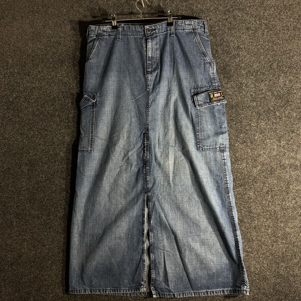 Polo Jeans Co. Cargo Denim Maxi Skirt Side Pockets Long Utility Skirt Size